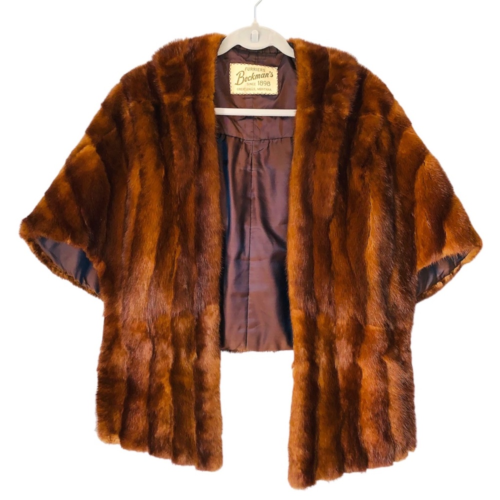 Vintage 1950s Brown Mink Fur Stole Wrap Capelet Rockabilly Fancy Dress - Picture 9 of 12